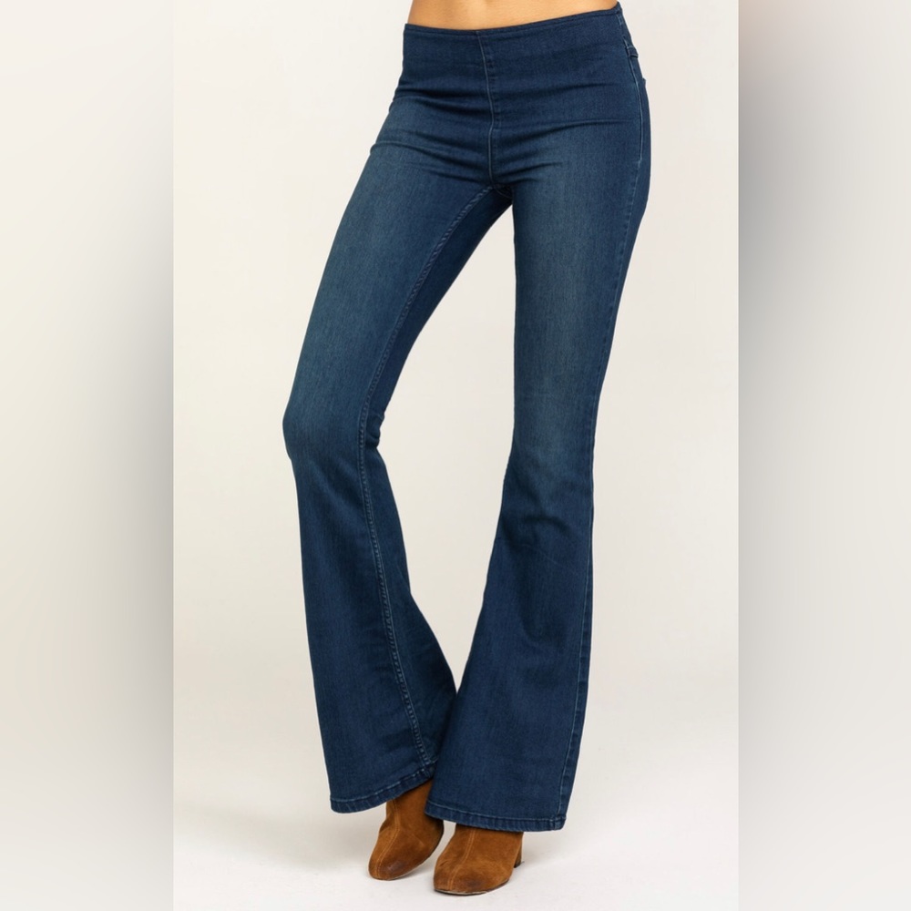 FREE PEOPLE |  WOMEN'S DARK WASH FLARE PENNY PULL ON JEANS | Sz 25 | NWT
